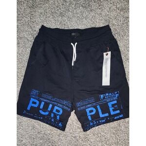 Purple Brand Mens Black Blue Graphic French Terry Sweat Shorts Large NWT